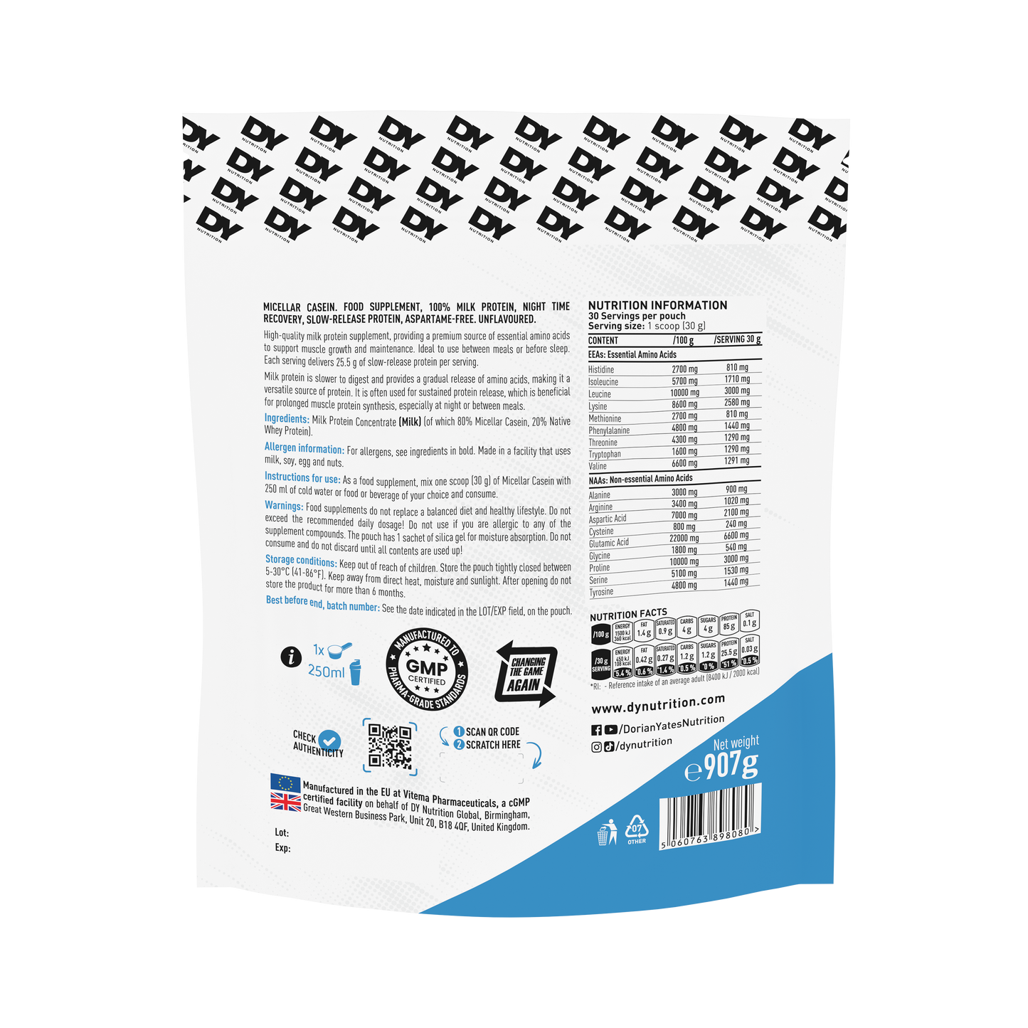 Proteină Micellar Casein, DY Nutrition, 907g, 30 de serviri