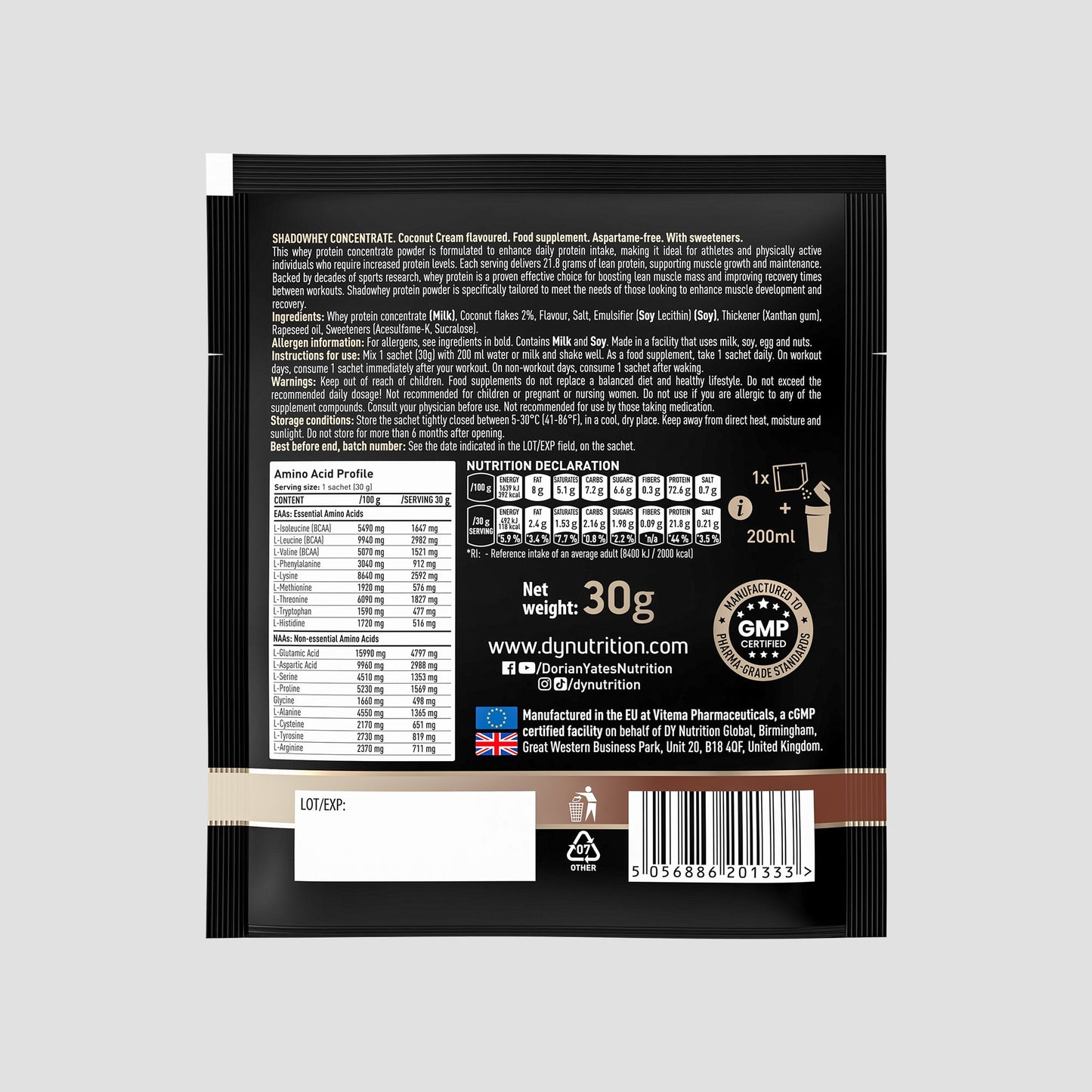 Proteină Concentrată Shadowhey DY Nutrition - Plic la 30 Grame