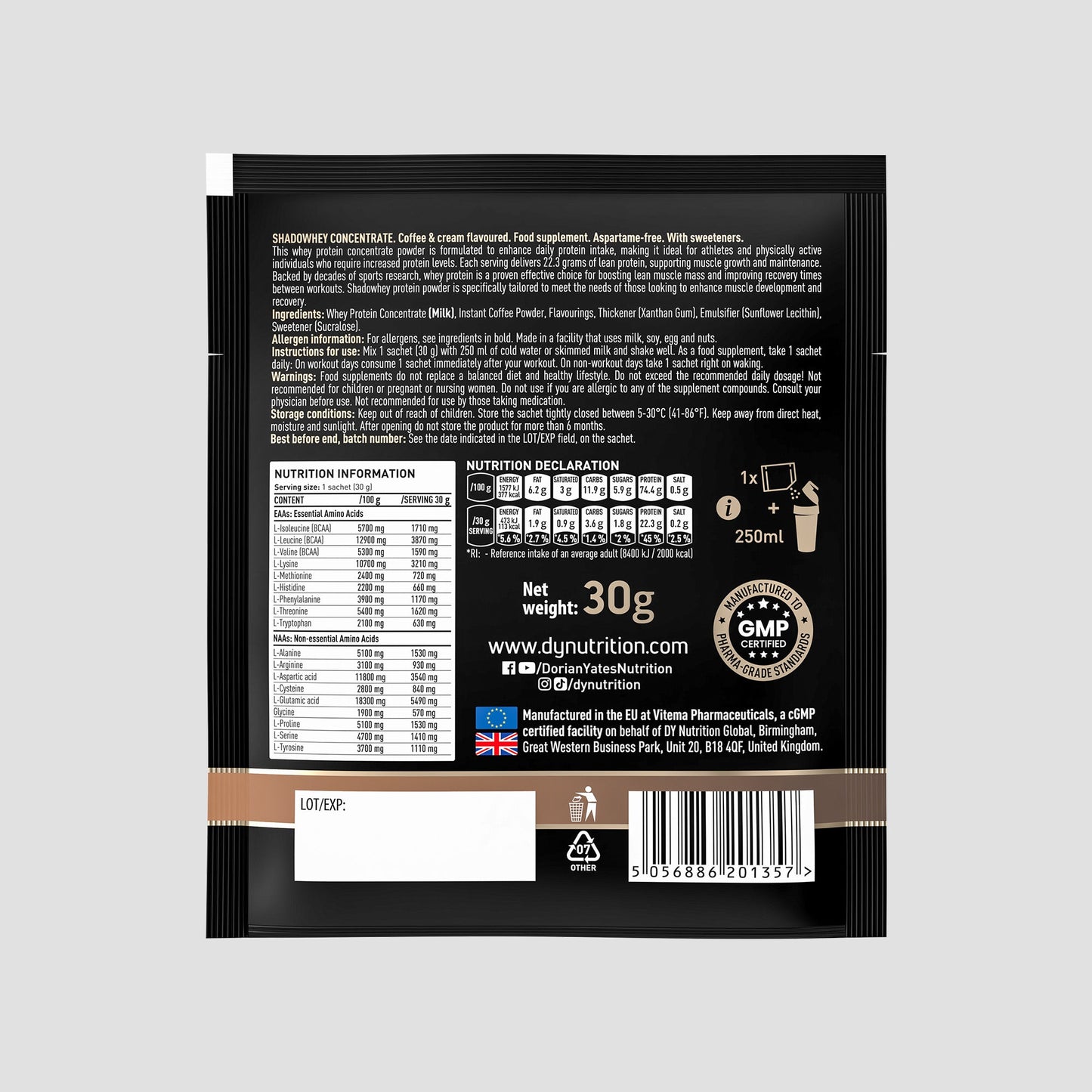 Proteină Concentrată Shadowhey DY Nutrition - Plic la 30 Grame